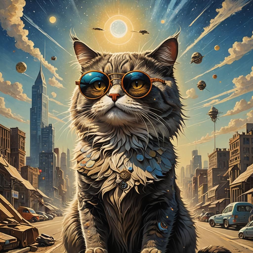 Cat in Sunglasses with Geometric Backlighting