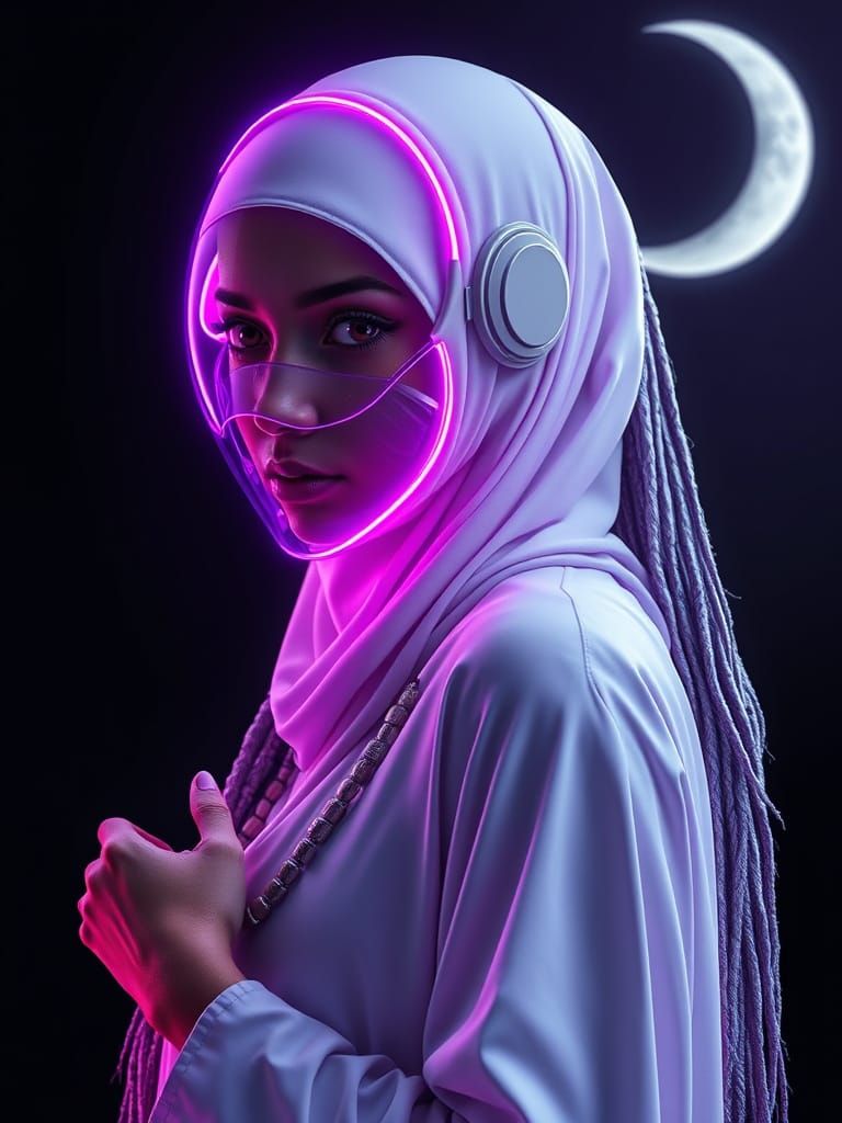 Futuristic Female Humanoid in Majestic Pose with Radiant Mas...