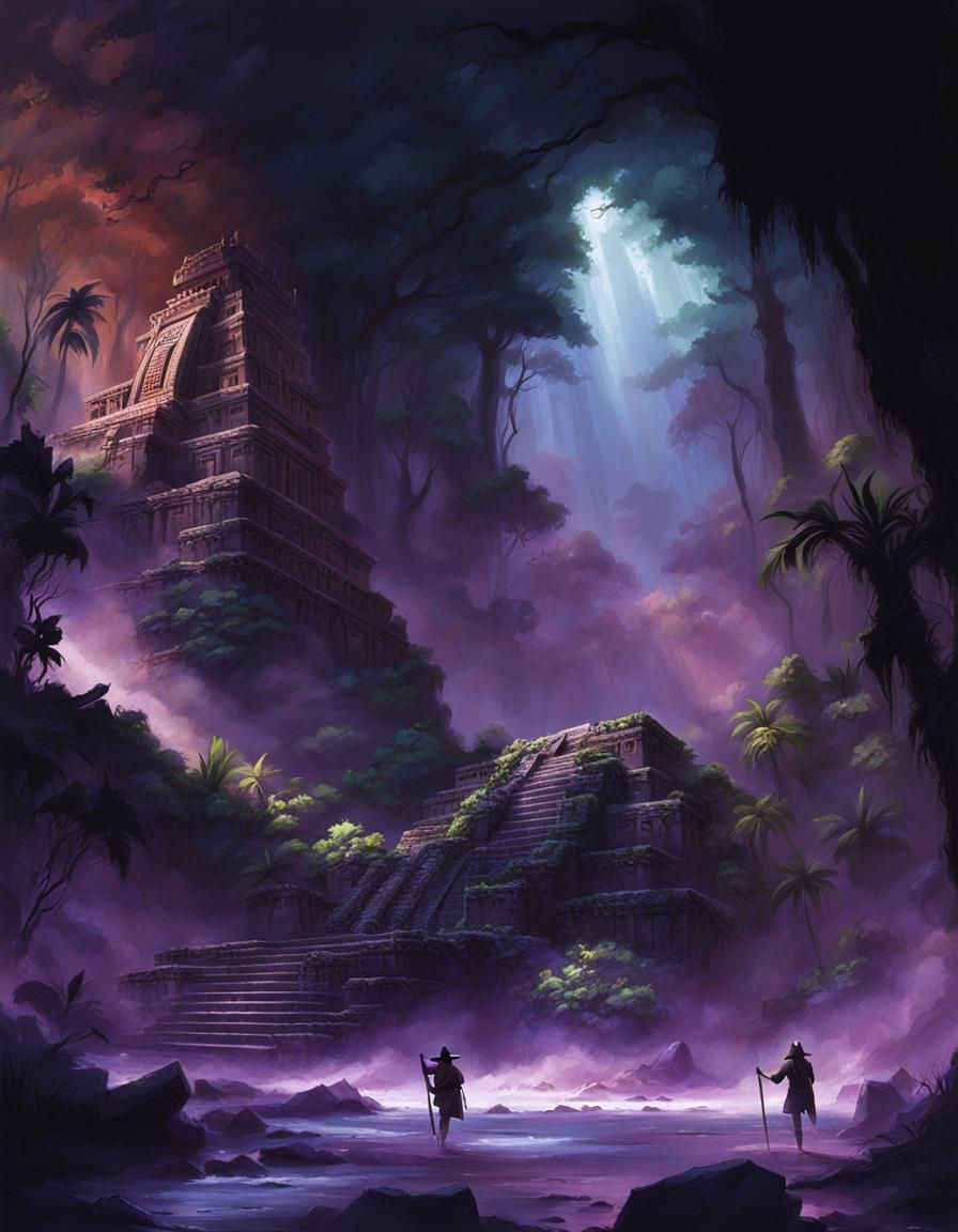 Mayan Temple in Jungle, Sinister Digital Art