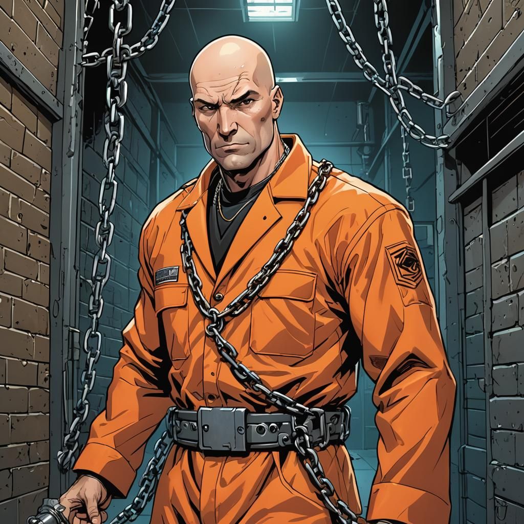 Cartoon Villain with Chain Weapon in Comic Book Style