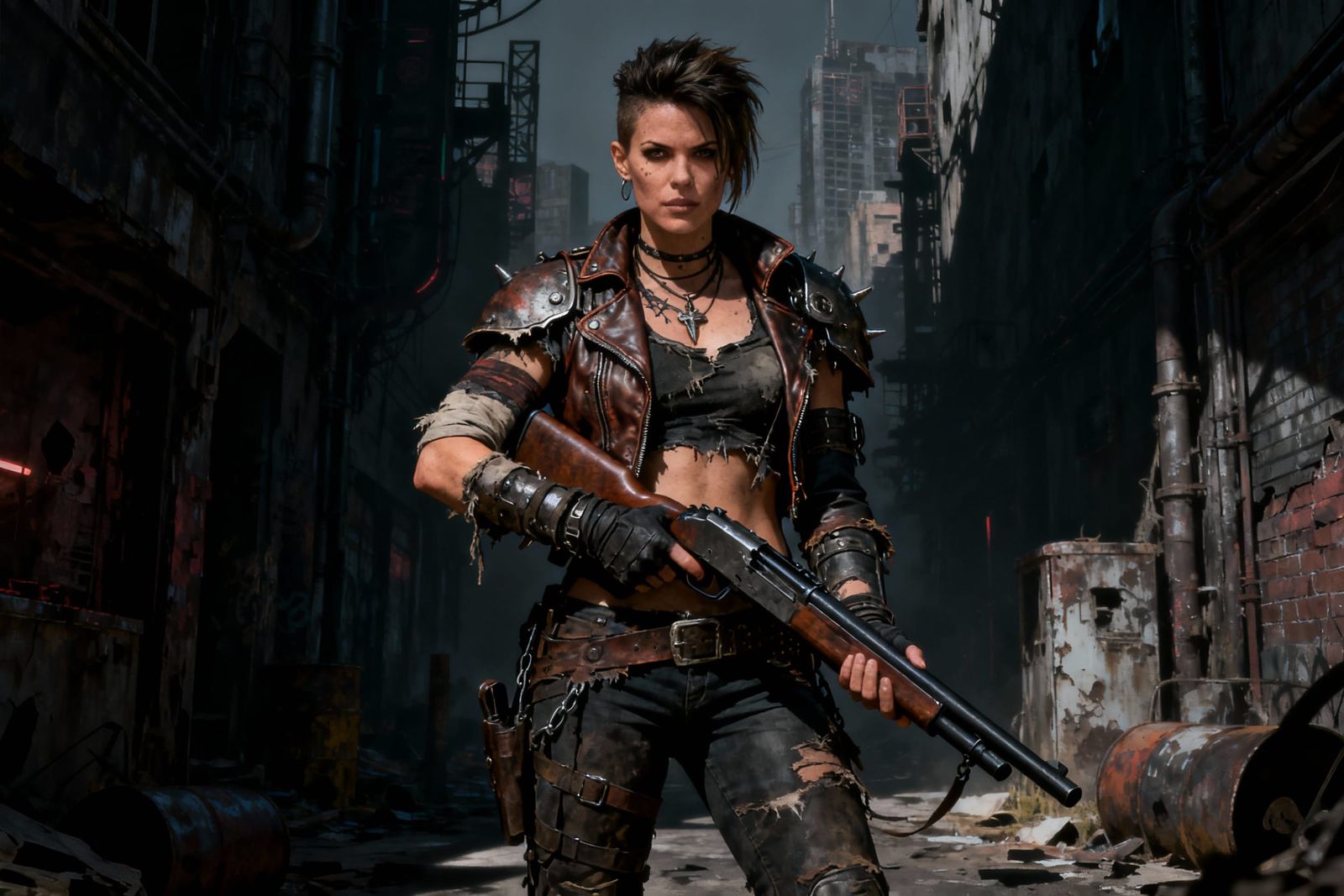 Post-Apocalyptic Punk Warrior with Shotgun