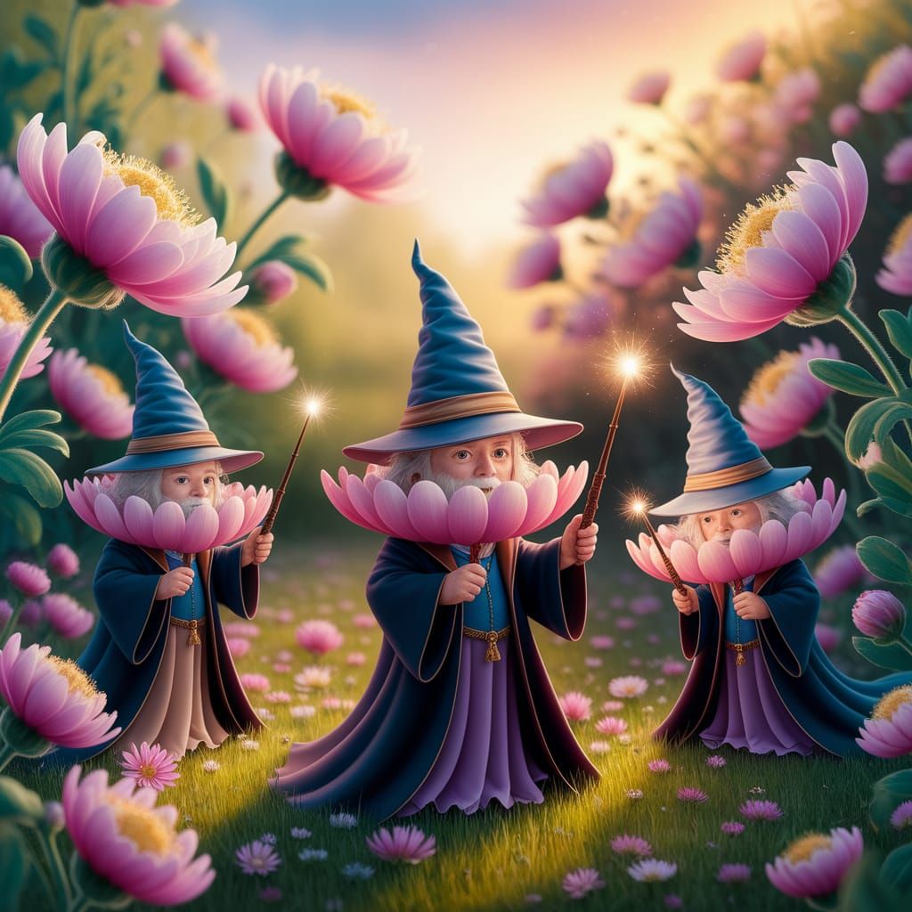 Whimsical Garden Wizards in Vibrant Blooms