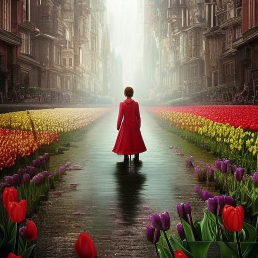 Single Tulip Blooms in Dying World: Digital Matte Painting