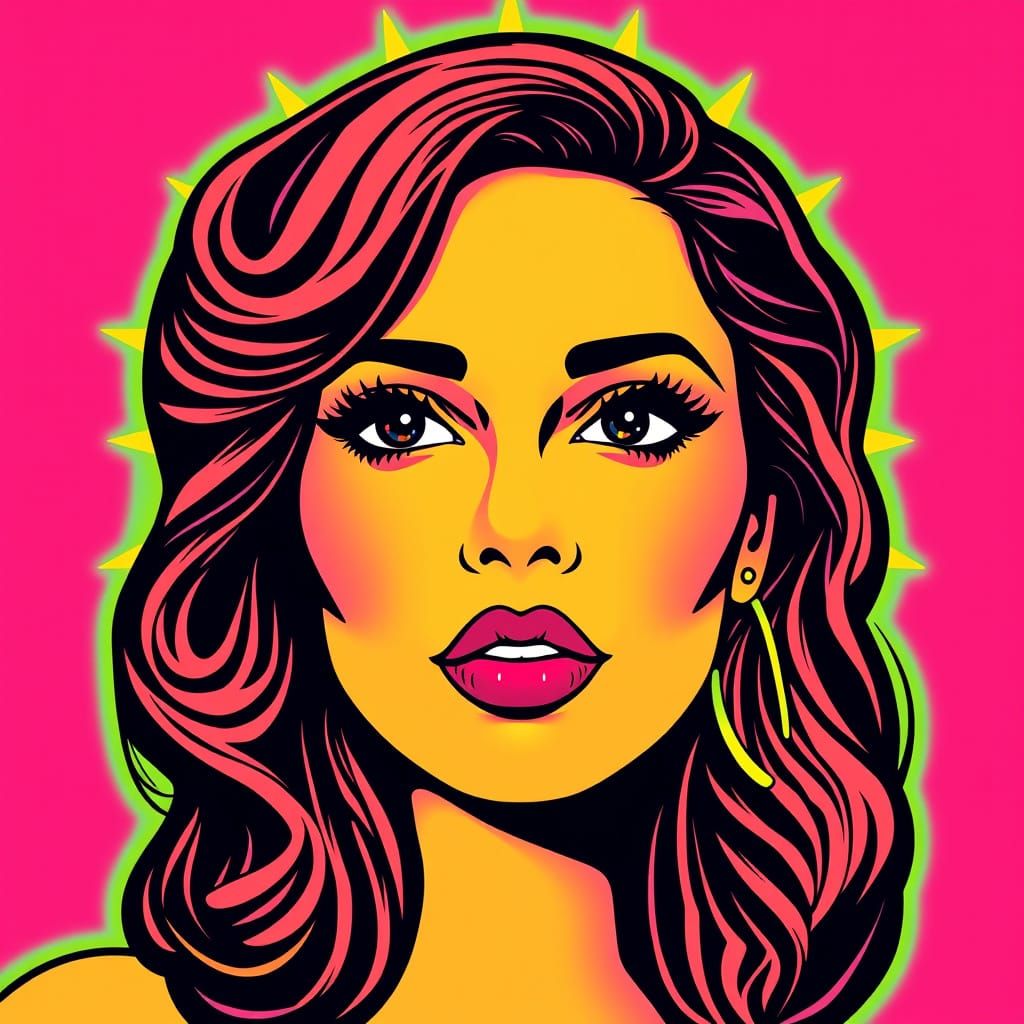 Vibrant Pop Art Woman with Psychedelic Sun