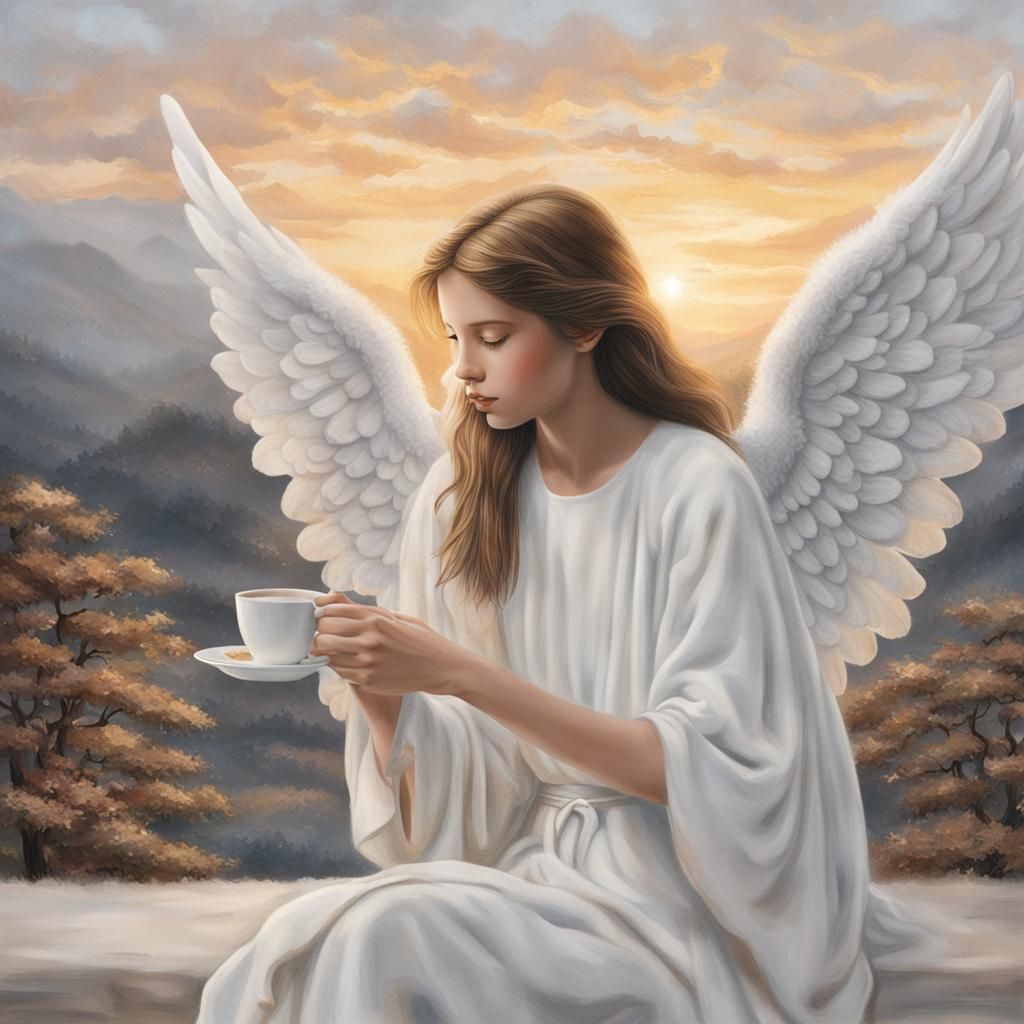 Angel Enjoying Morning Coffee