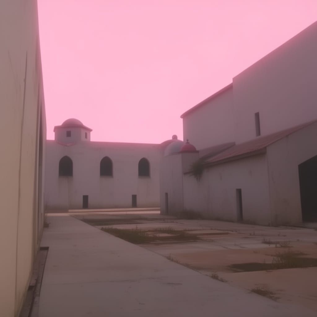 Abandoned Mediterranean Plaza Under Pink Sky Digital Art