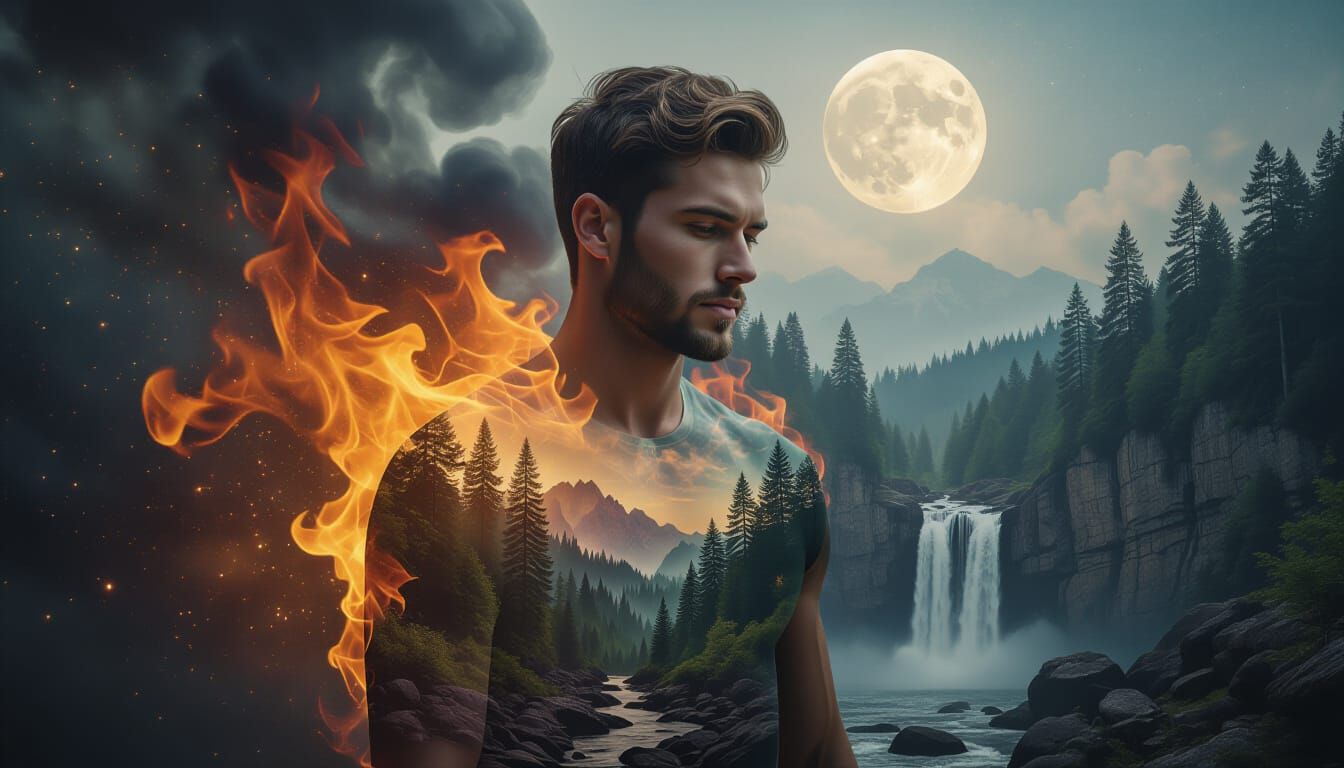 Man of Fire and Smoke with Forest Interior