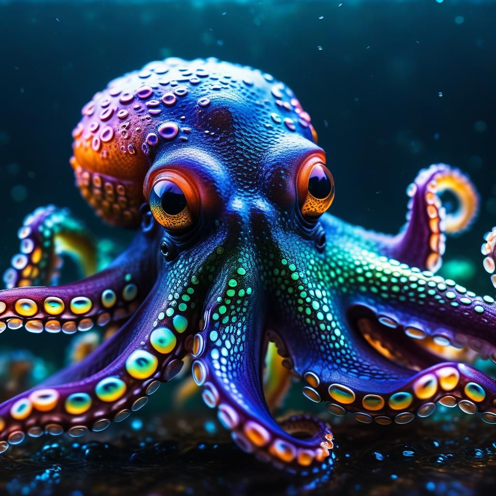 Glowing Octopus Macro Photograph in Surreal Style