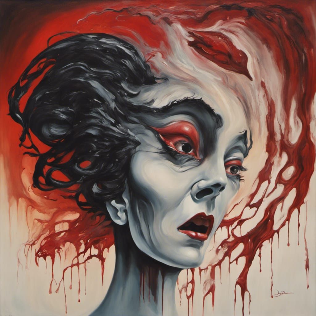 Surreal Raven Wise Woman in Melting Oil