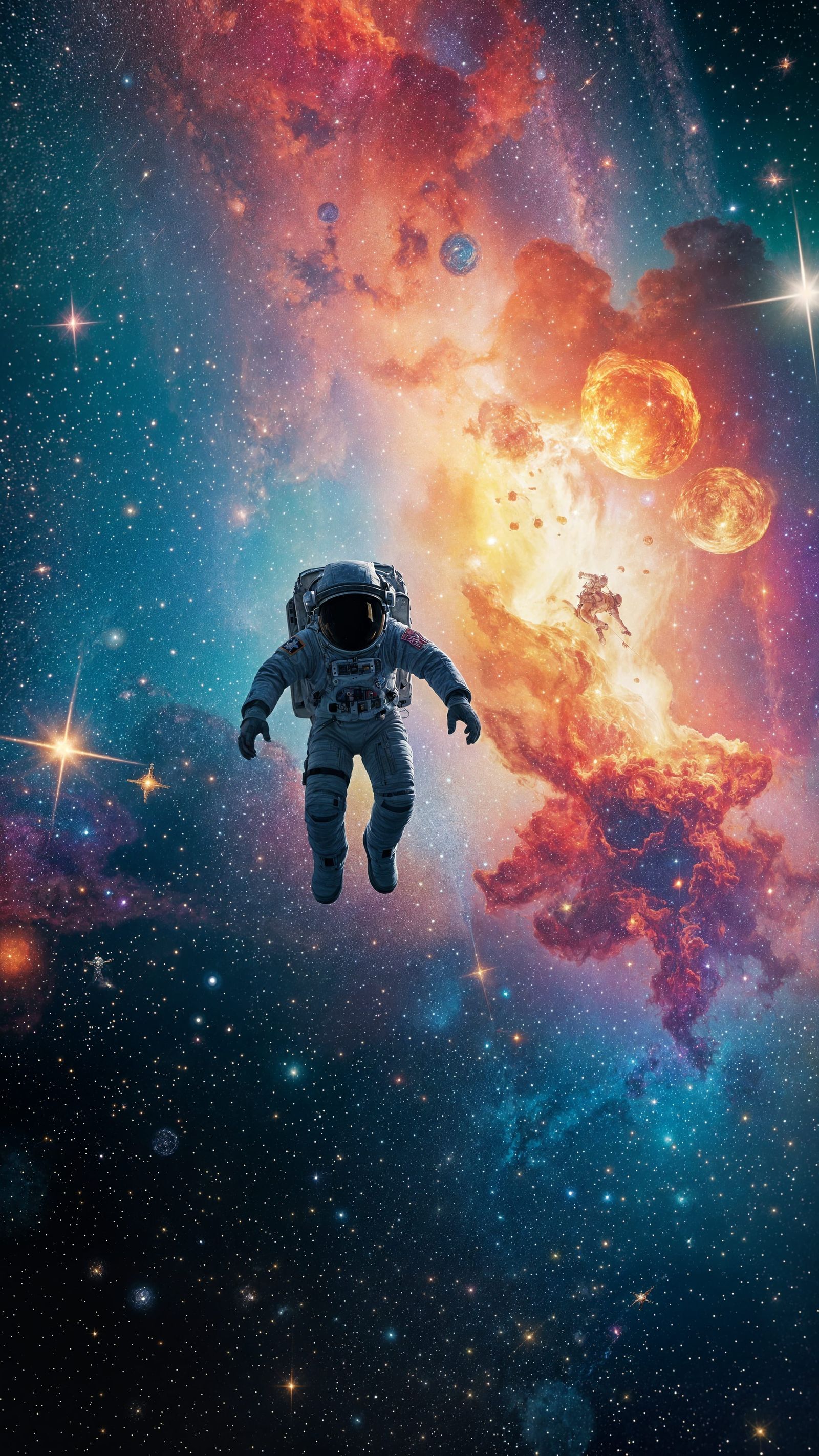 Astronaut Among Nebulae in Van Gogh Style