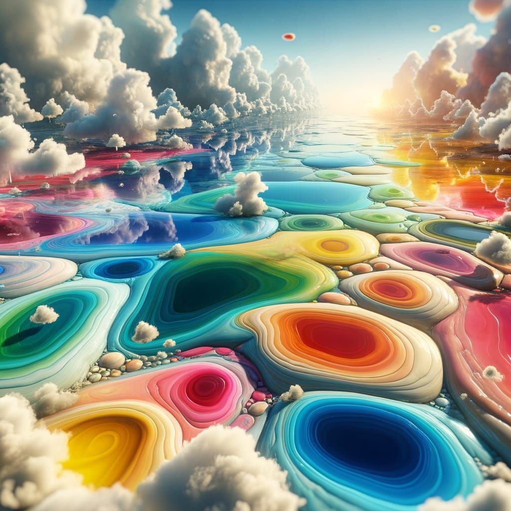 Surreal Melting Sky Transforms into Vibrant Puddle Canvas