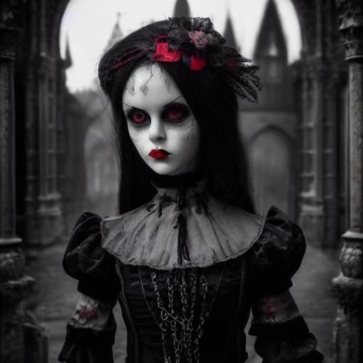 Hyperrealistic Gothic Doll in Cinematic Style