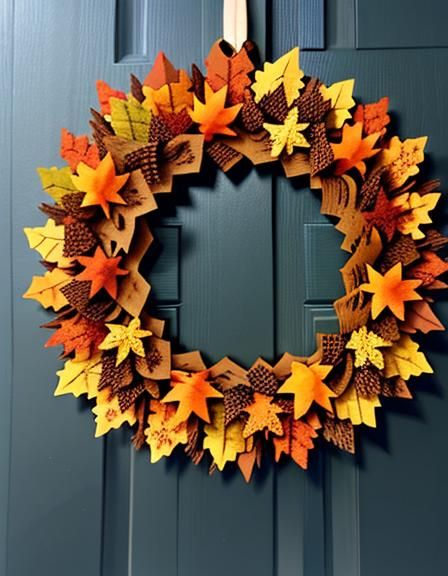 Autumn Wreath with Torn Paper Leaves in 3D