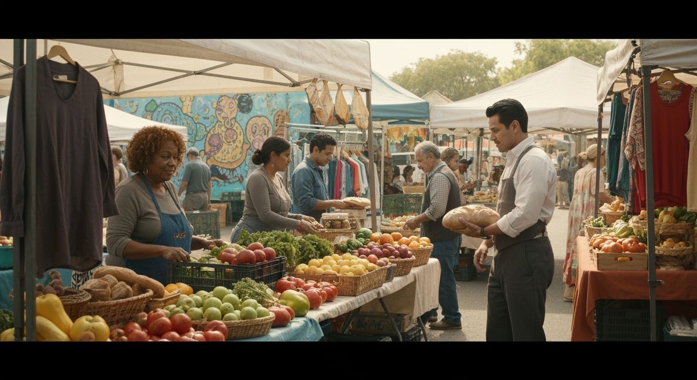 Vibrant Farmer's Market in Cinematic Style
