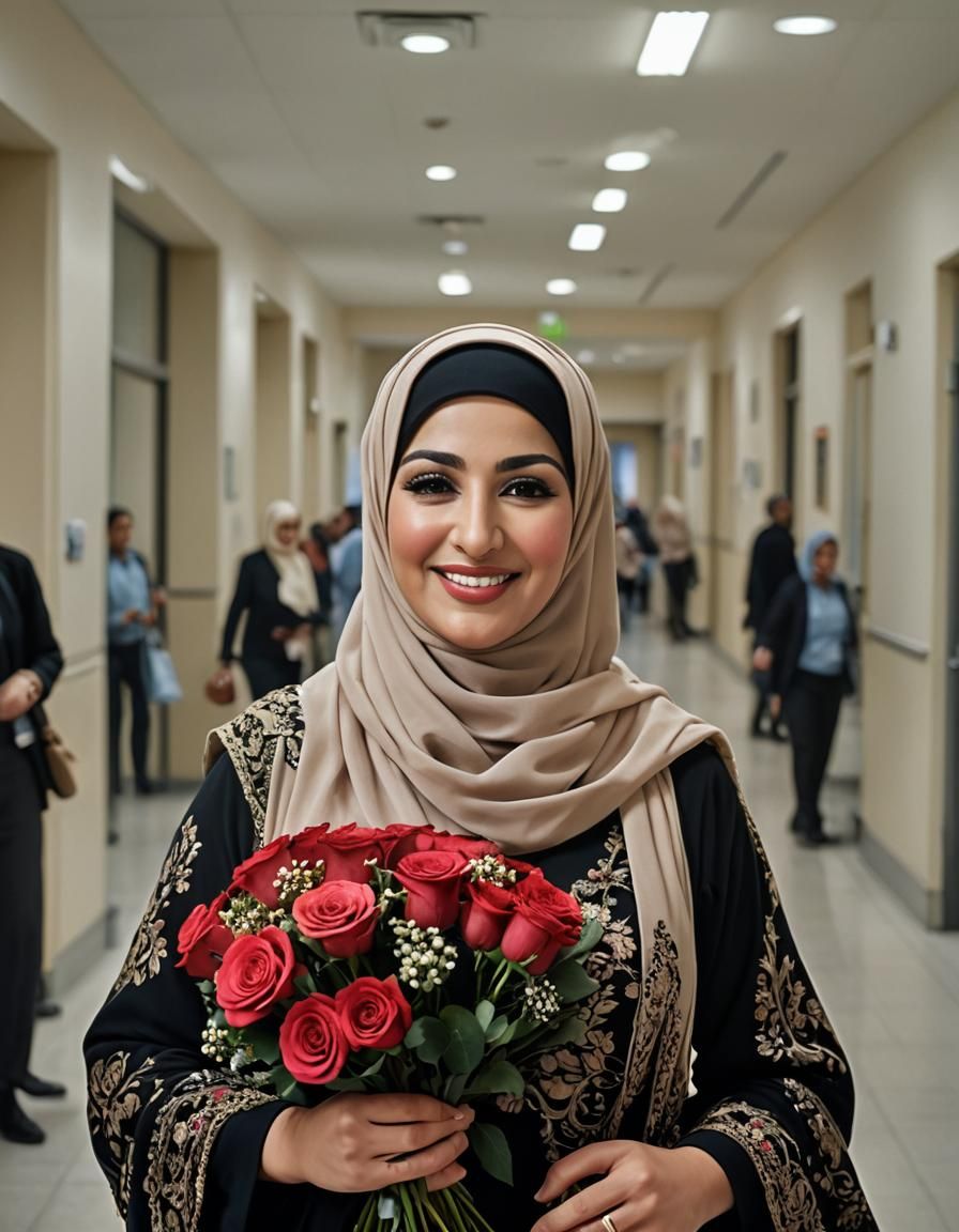 Detailed Portrait of Smiling Middle Eastern Woman with Roses