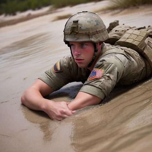 American Soldier Sinking in Quicksand: Professional Photo