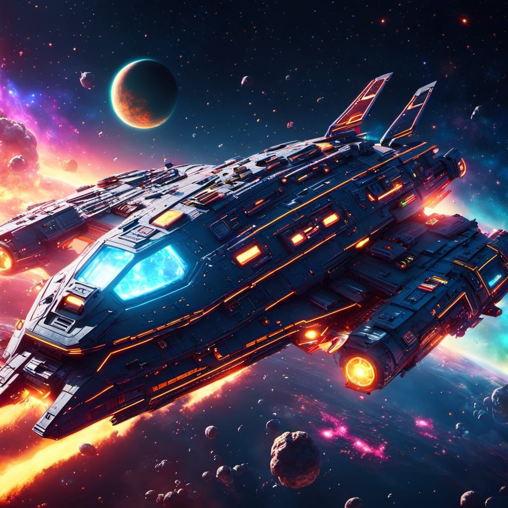 Spaceship Journey Through Nebulae: Digital Matte Painting