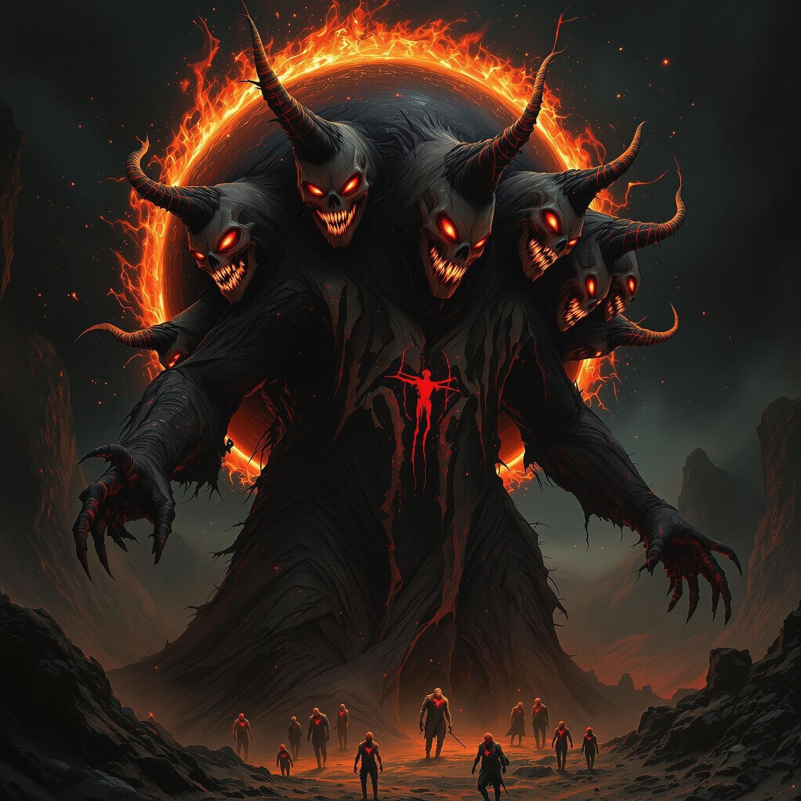 Eerie Eight-Headed Black Hole in Alien Landscape