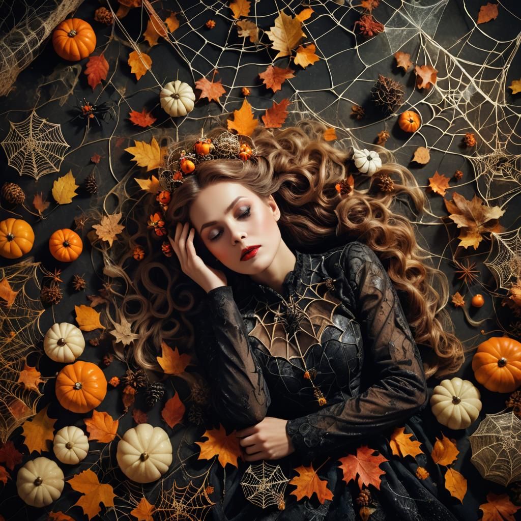 Autumn Dreamer in Surreal Halloween Scene