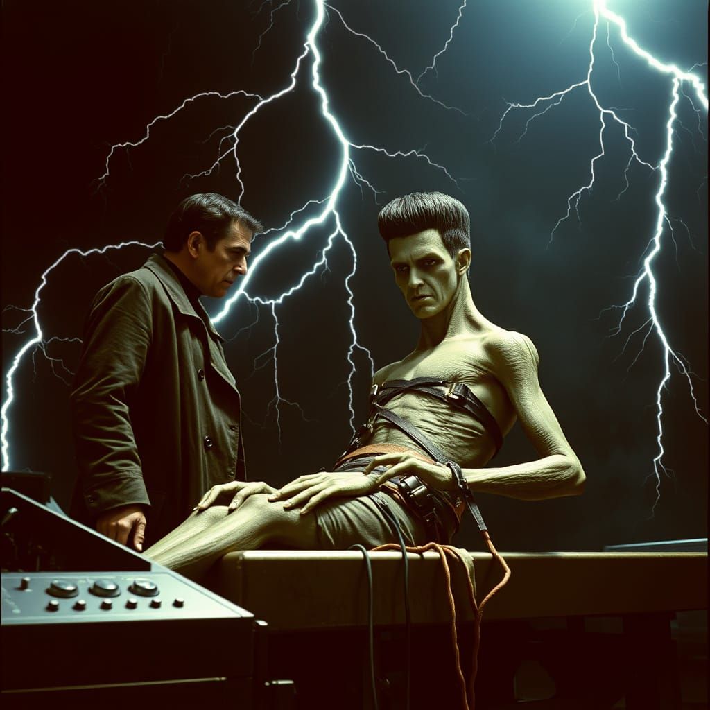 Frankenstein's Monster: A Cinematic Still in Burton Style