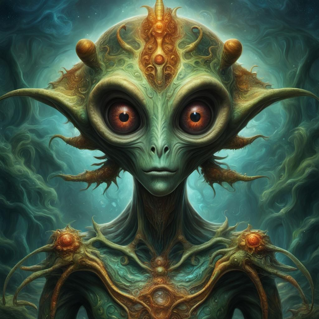 Mystical Alien Oil Painting in Solarpunk Style