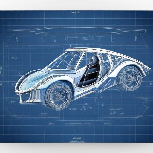 Detailed Blueprint of Futuristic Flying Car