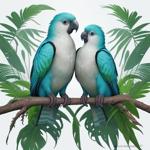 Tropical Love Birds Digital Art Illustration