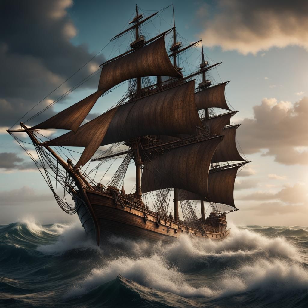 Sailing Ship on Rough Seas: Fantasy Concept Art