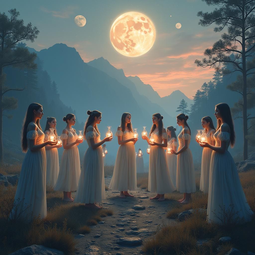 Zodiac Signs as Ethereal Beings in Mystic Landscape