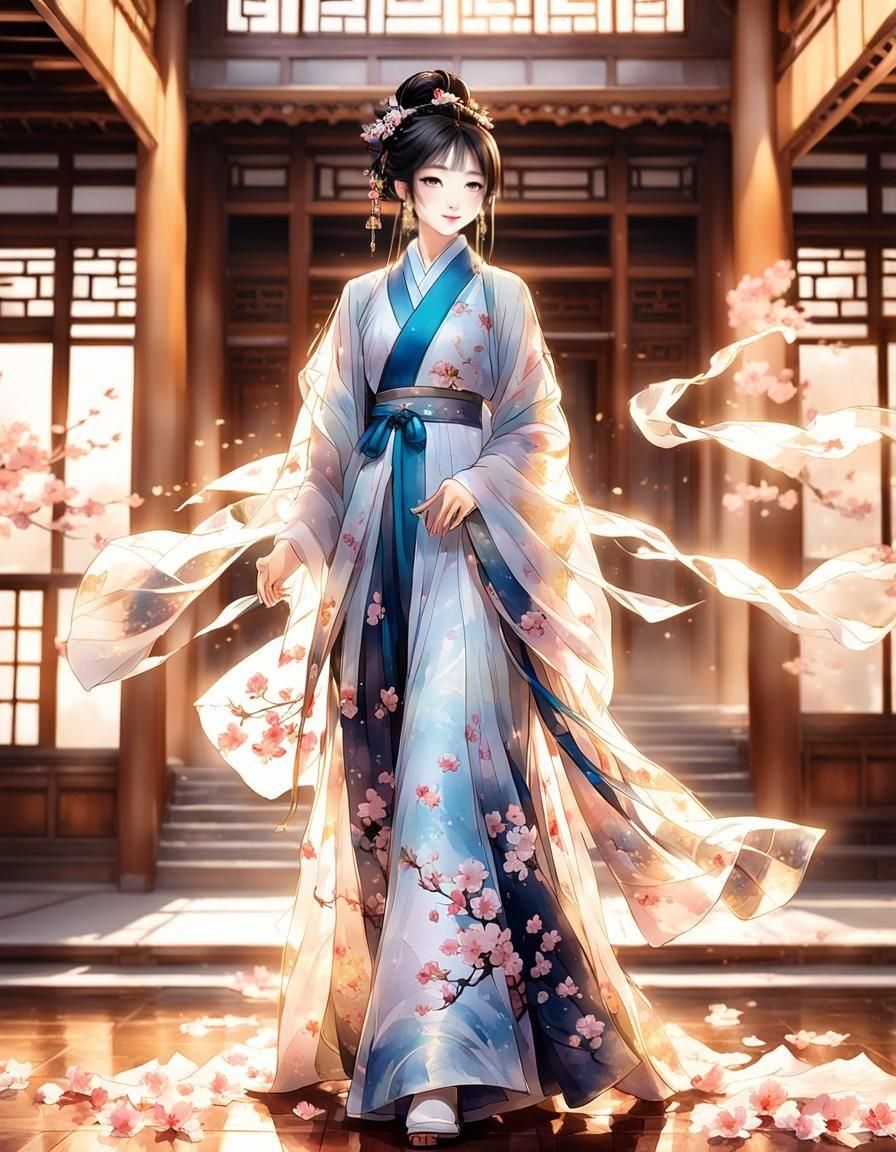 Anime-Style Royal Lady in Traditional Chinese Attire