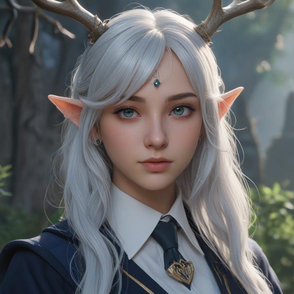 Ethereal Ravenclaw Elf Maiden with Deer Antlers