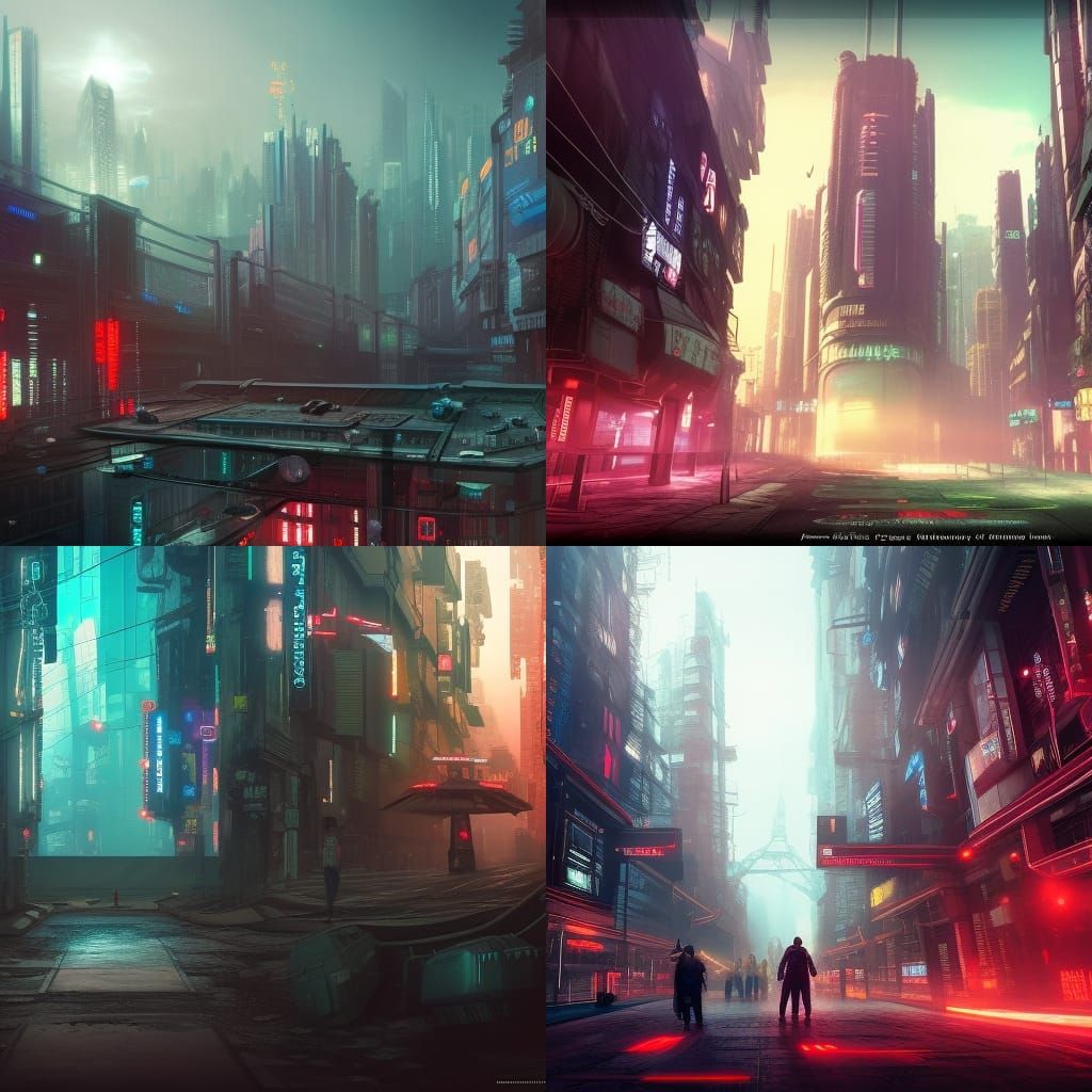 Cyberpunk Shooter in Poland Street: Detailed Matte Painting