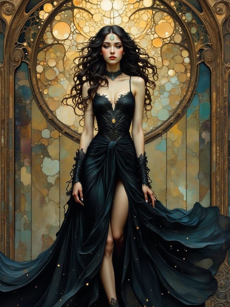 Gothic Vampire in Castle, Art Nouveau Style