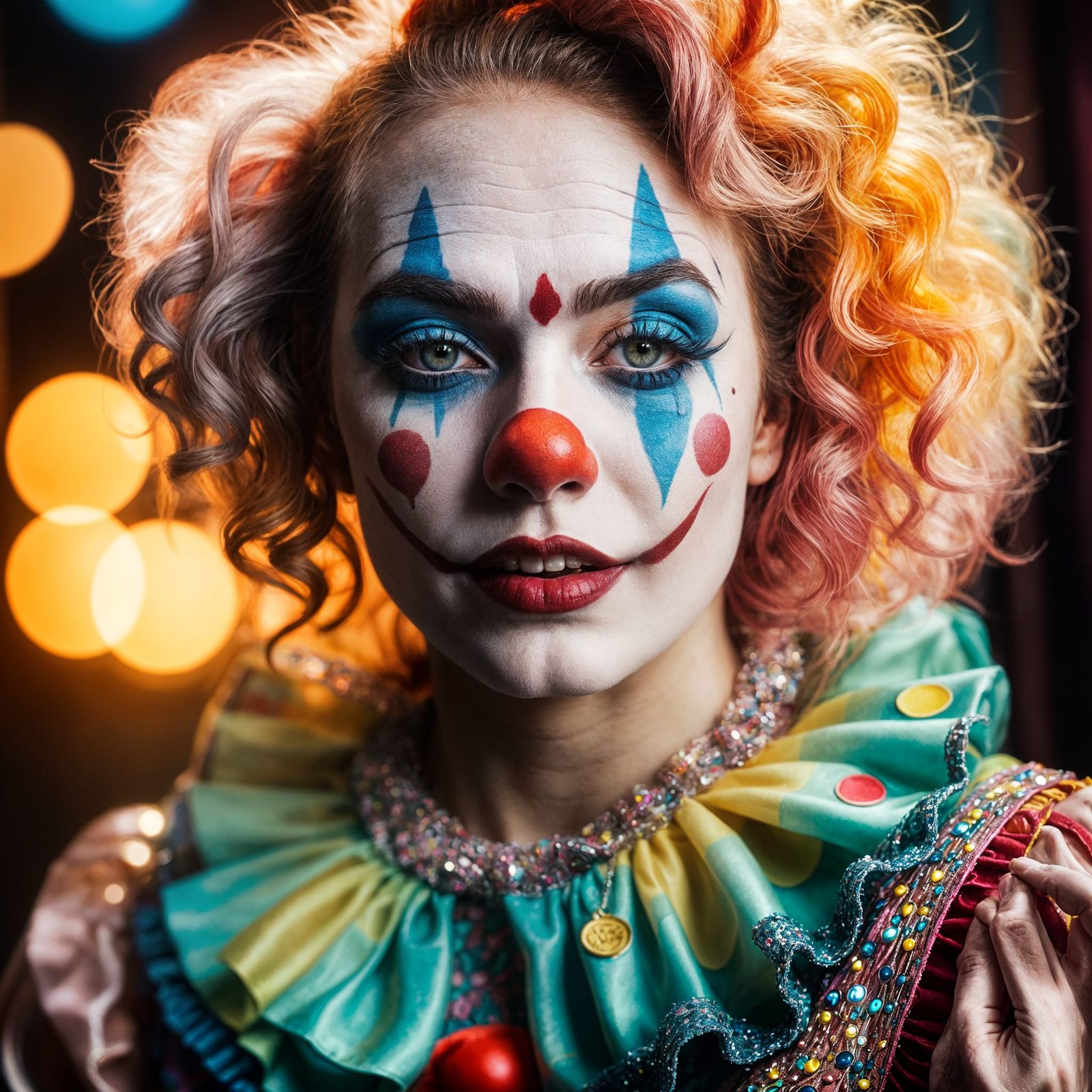 Beautiful Female Clown with Smudged Makeup