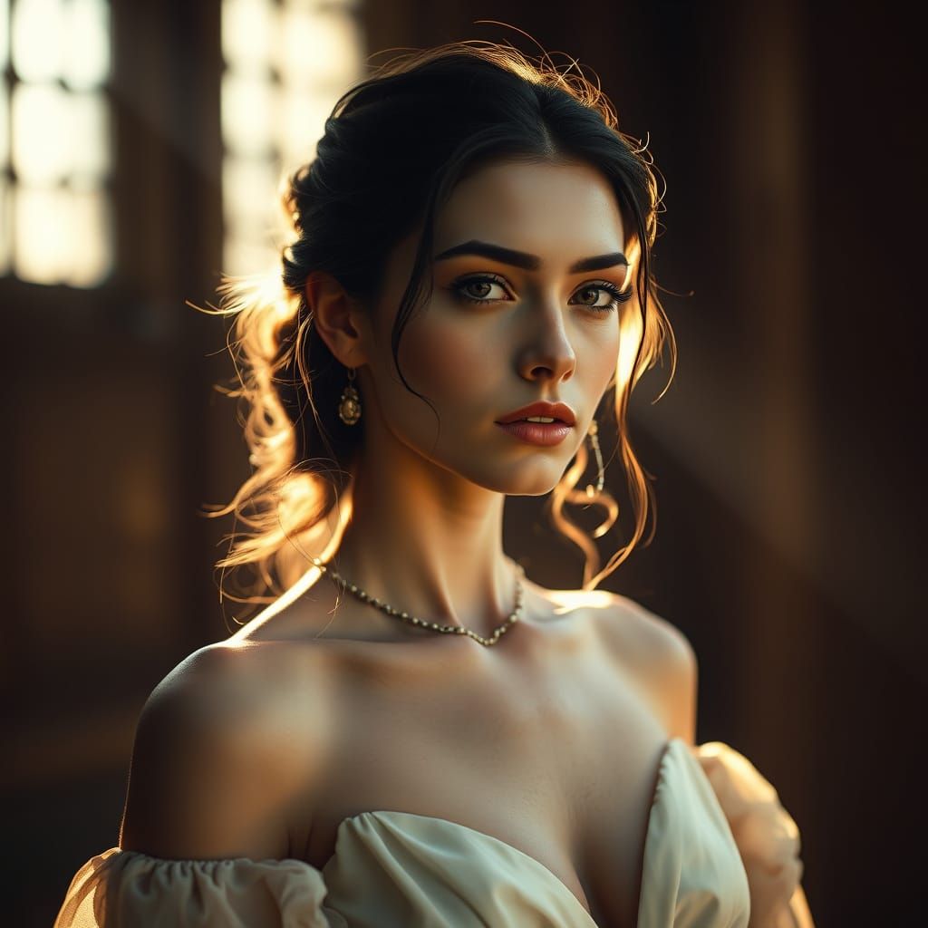 Ethereal Woman in Sunlight: Dreamy Digital Art