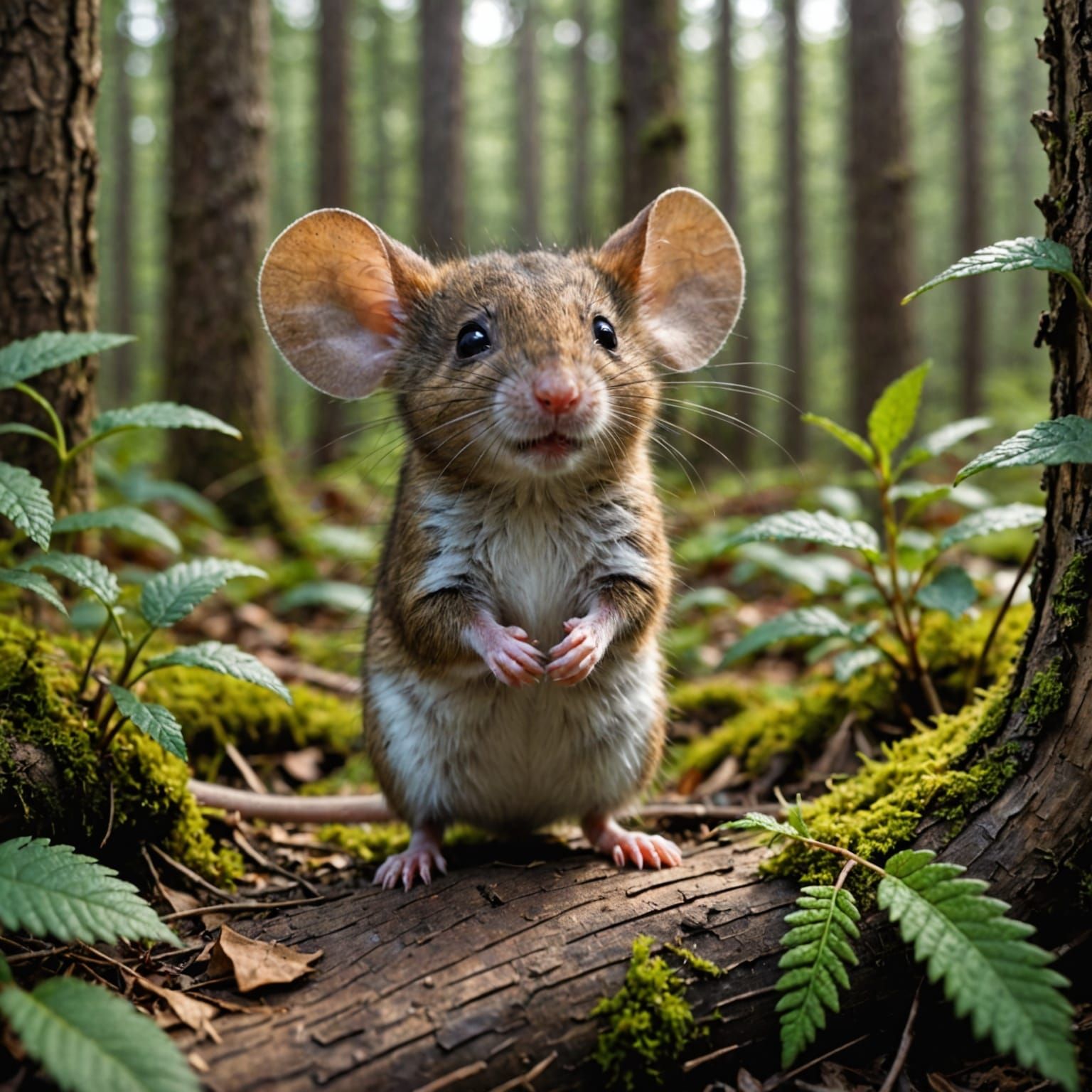 Whimsical Forest Scene with a Tiny Mouse