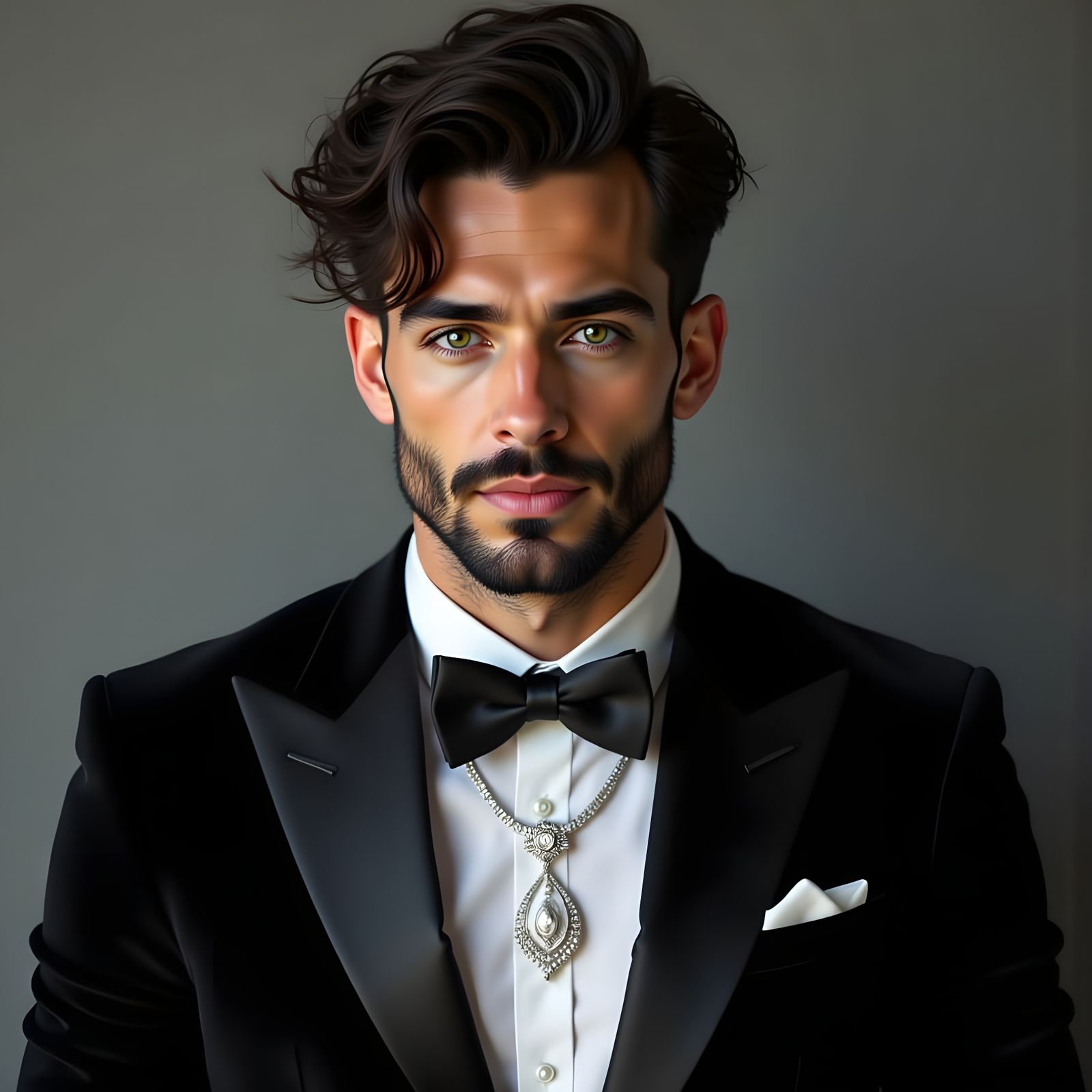Strikingly Handsome Man in Tuxedo with Diamond Necklace