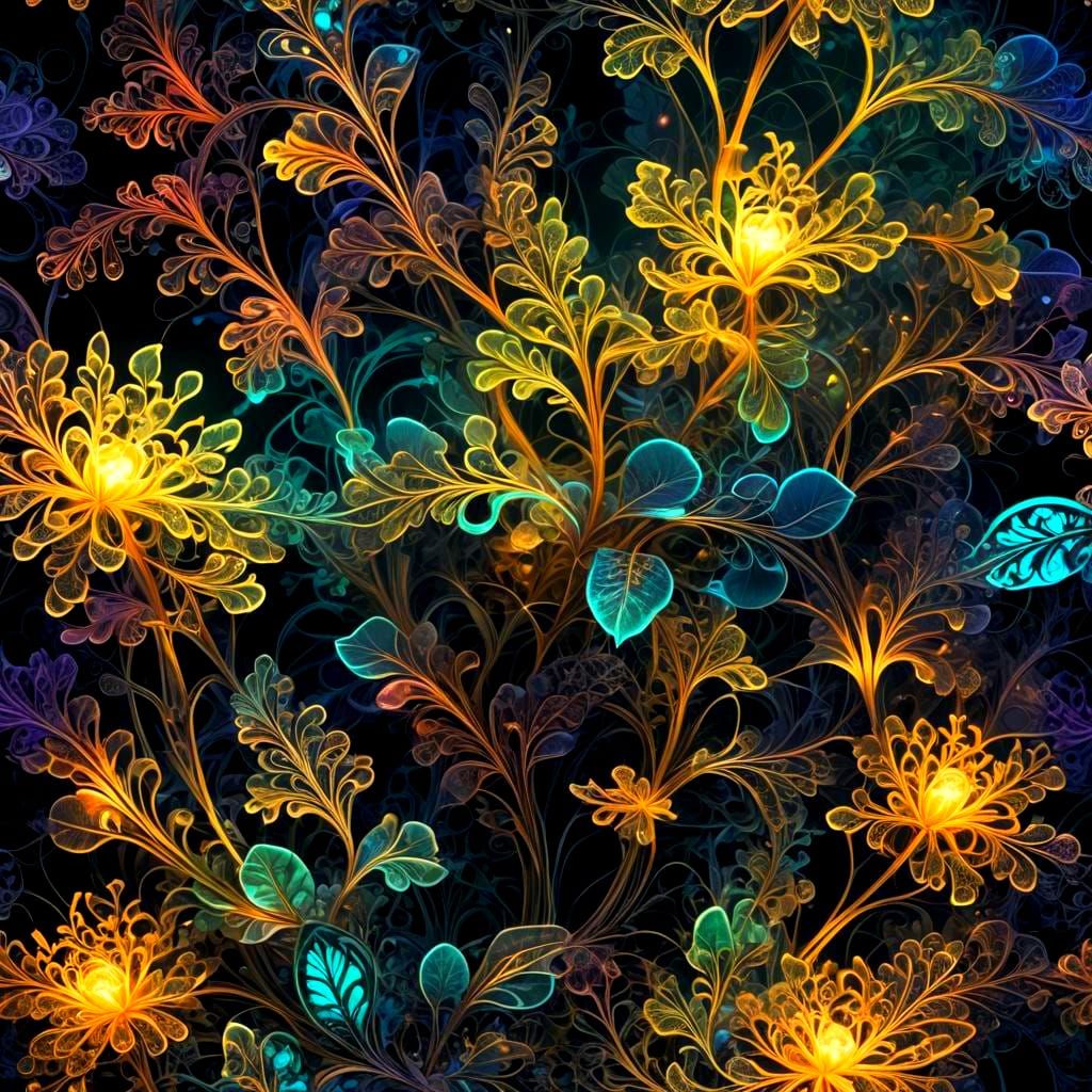 Bioluminescent Fractal Plants in Opalescent Light