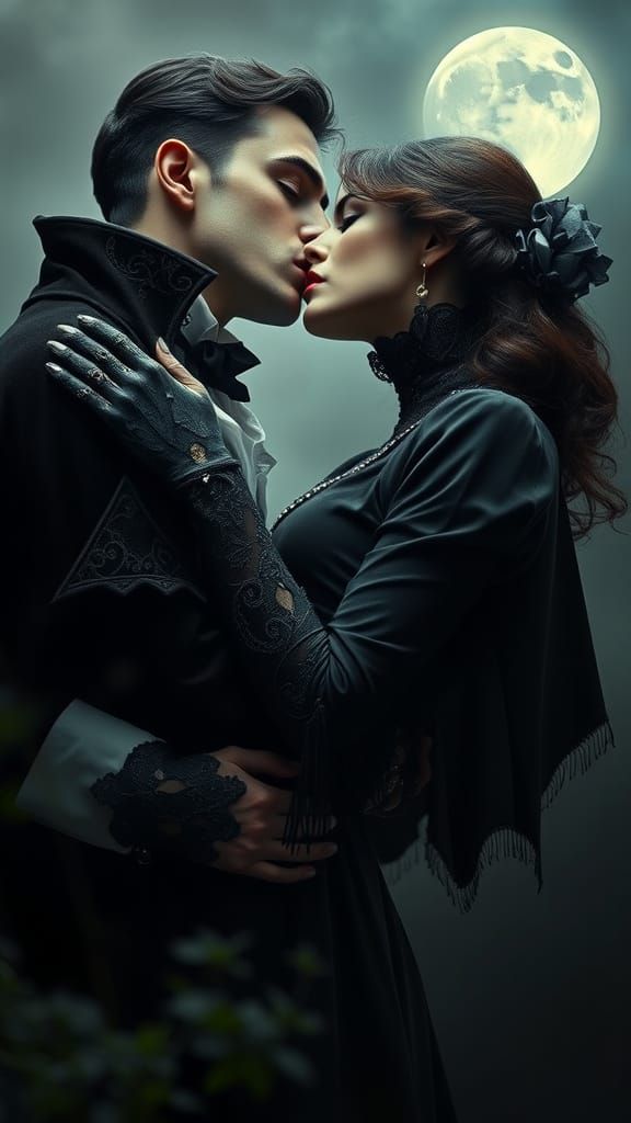 Vampire's Kiss in Romantic Dark Fantasy Style