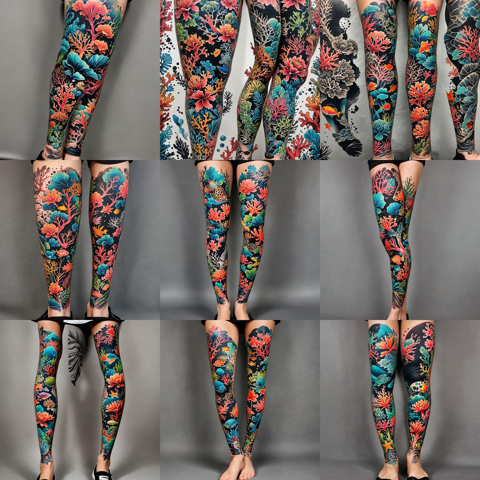Tropical Coral Reef Trash Polka Leg Sleeve Tattoo