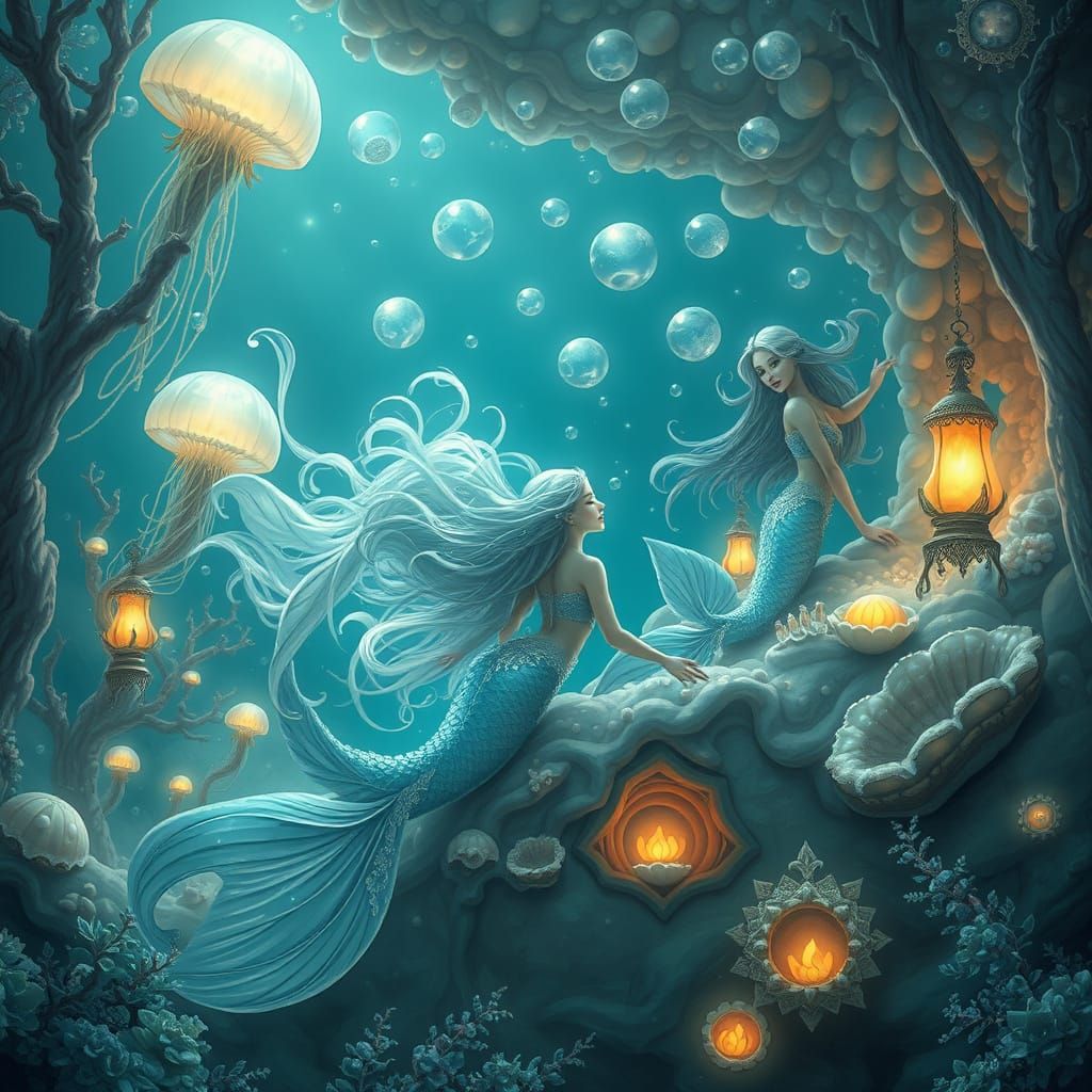 Mermaids in Moonstone Palace: Fantasy Aquatic Dream
