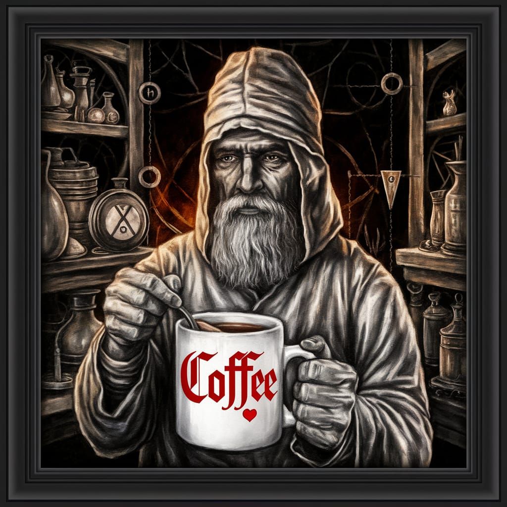 Medieval Alchemist in Darkened Laboratory