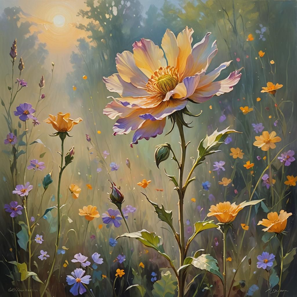 Magical Flower Blooms in Whimsical Oil Painting