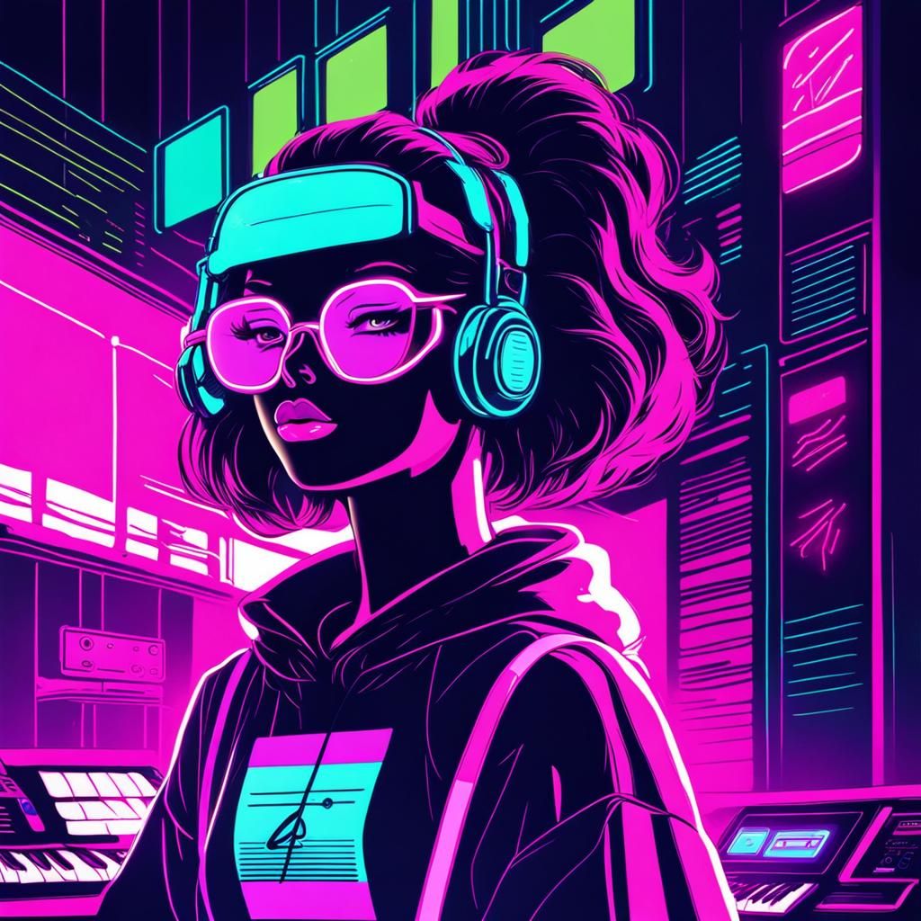 Lofi Girl in Synthwave Neon Retro Style