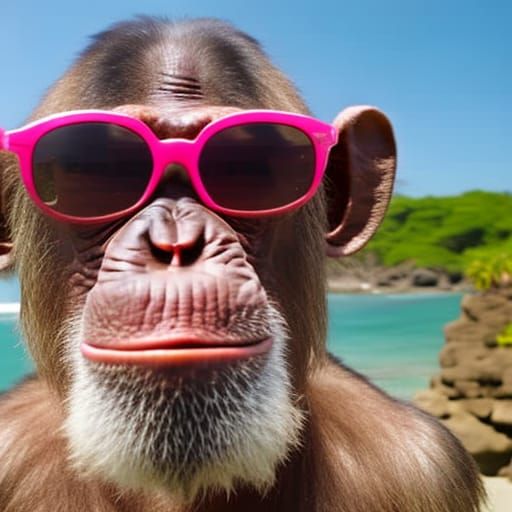 Chimpanzees in Sunglasses on Tropical Beach in 8K