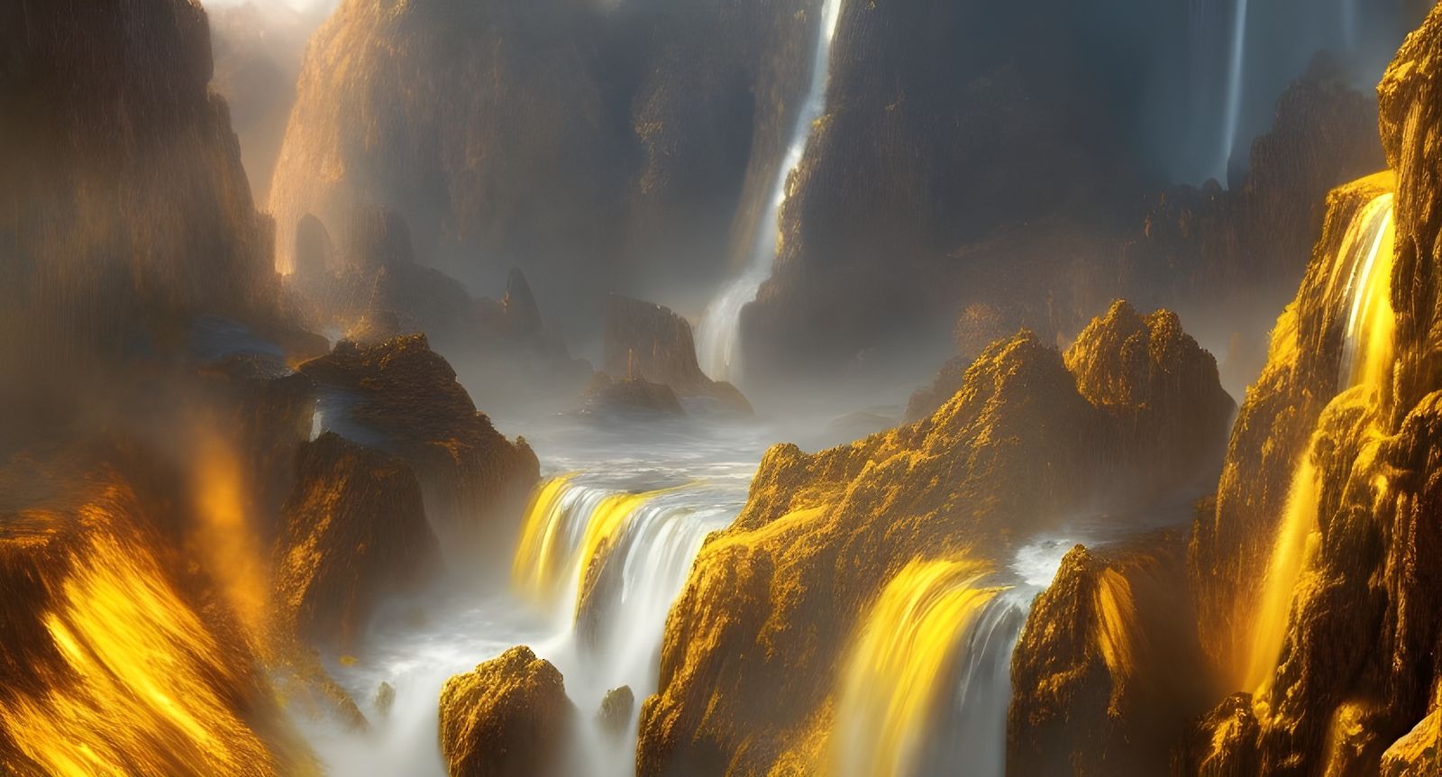 Golden Waterfall by Ivan Albright: 8K Concept Art