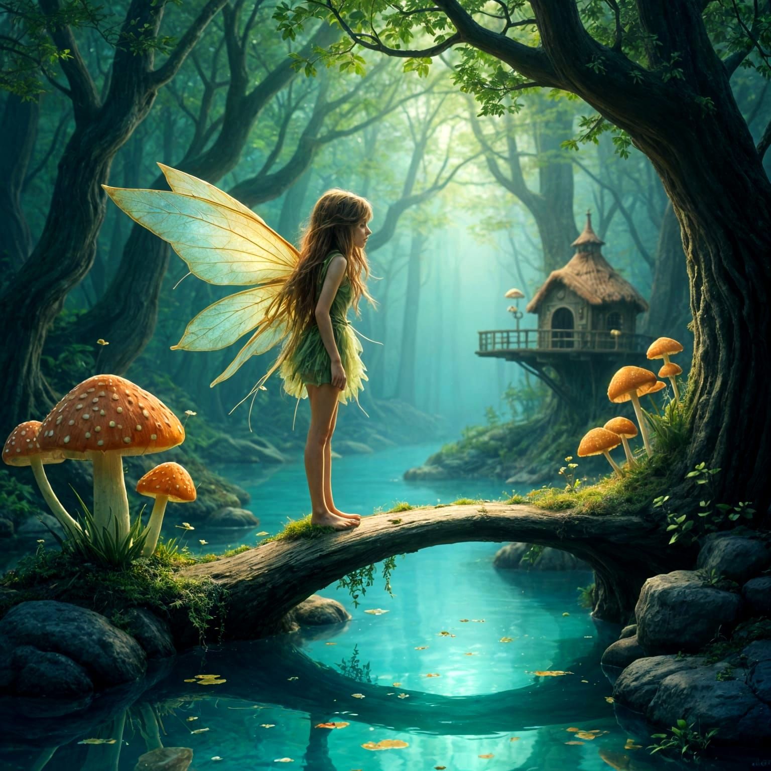 Whimsical Forest Grotto in Dreamy Watercolor Style