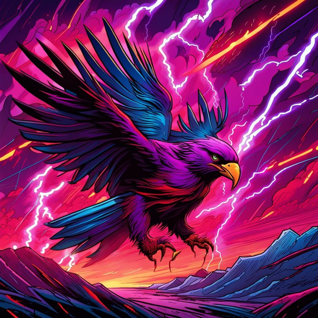 Lightning Bird in Red and Gold Comic Art