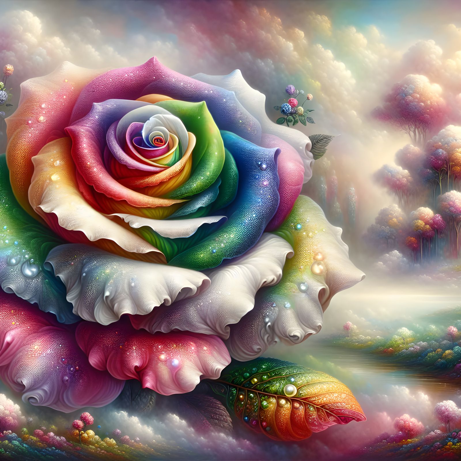 Rainbow Rose with Glitter Petals in Romantic Style