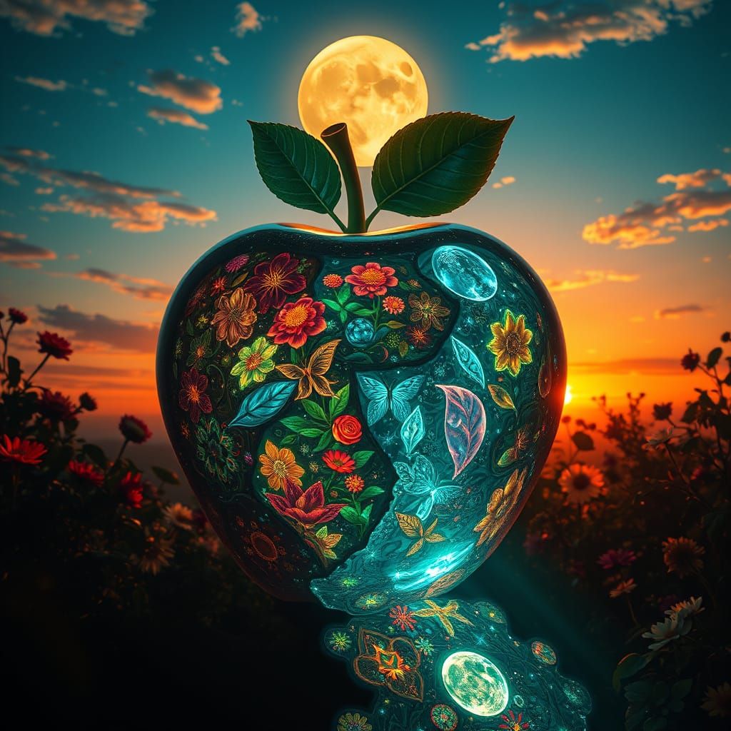 Dreamlike Landscape with a Mystical Apple in a Labyrinth of ...